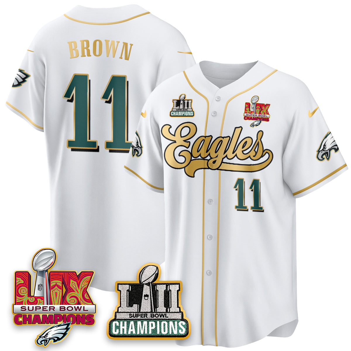 PHI LII-LIX Super Bowl Champions Vapor Limited Gold Baseball Jersey - All Stitched