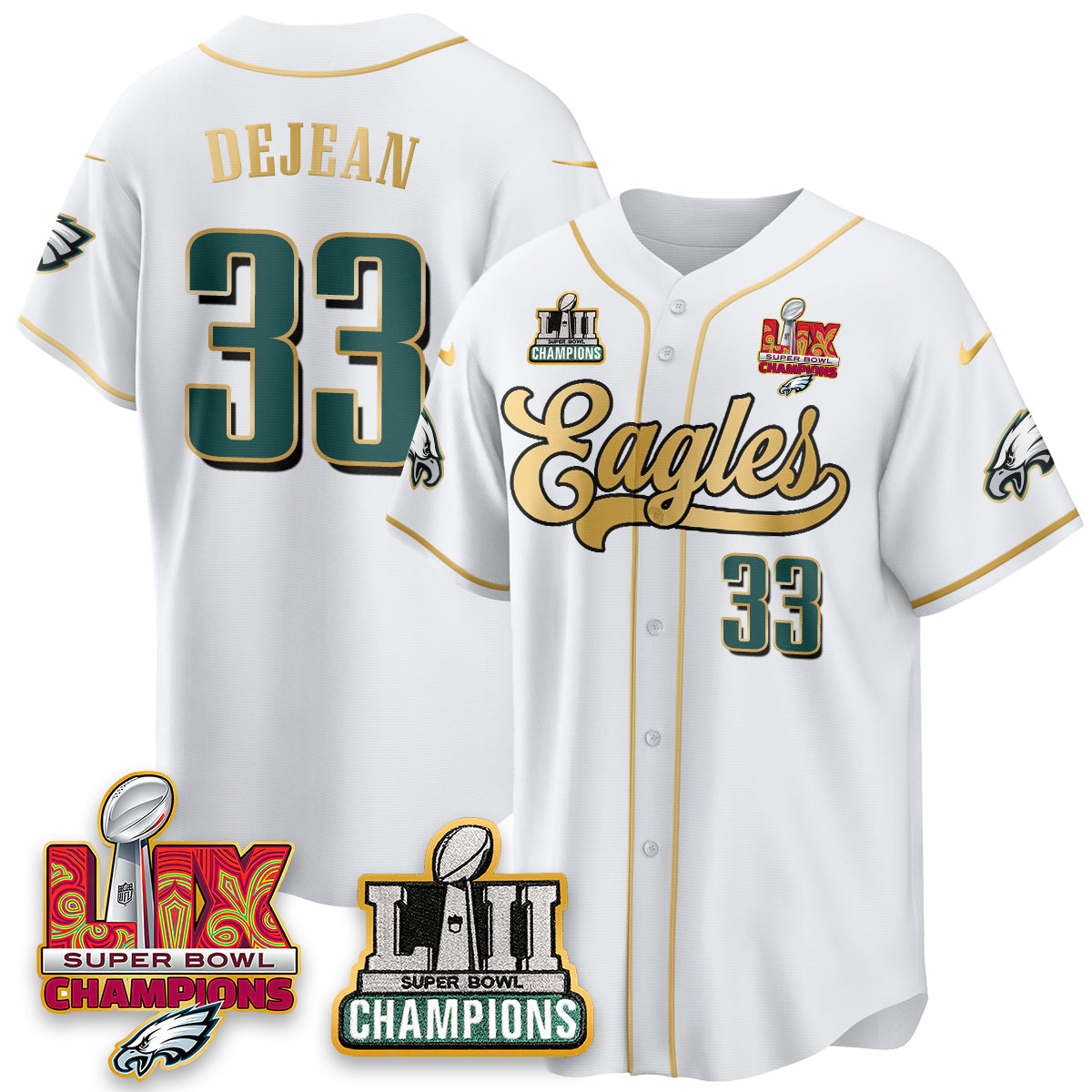 PHI LII-LIX Super Bowl Champions Vapor Limited Gold Baseball Jersey - All Stitched