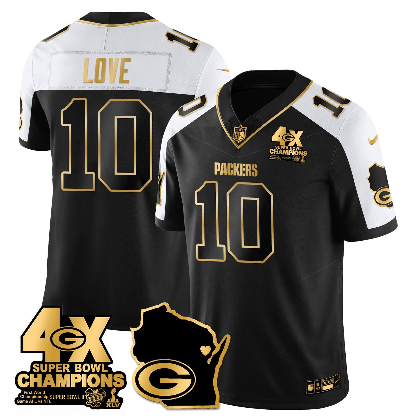 GB 4-Time Champions Patch Vapor Limited Gold Jersey - All Stitched