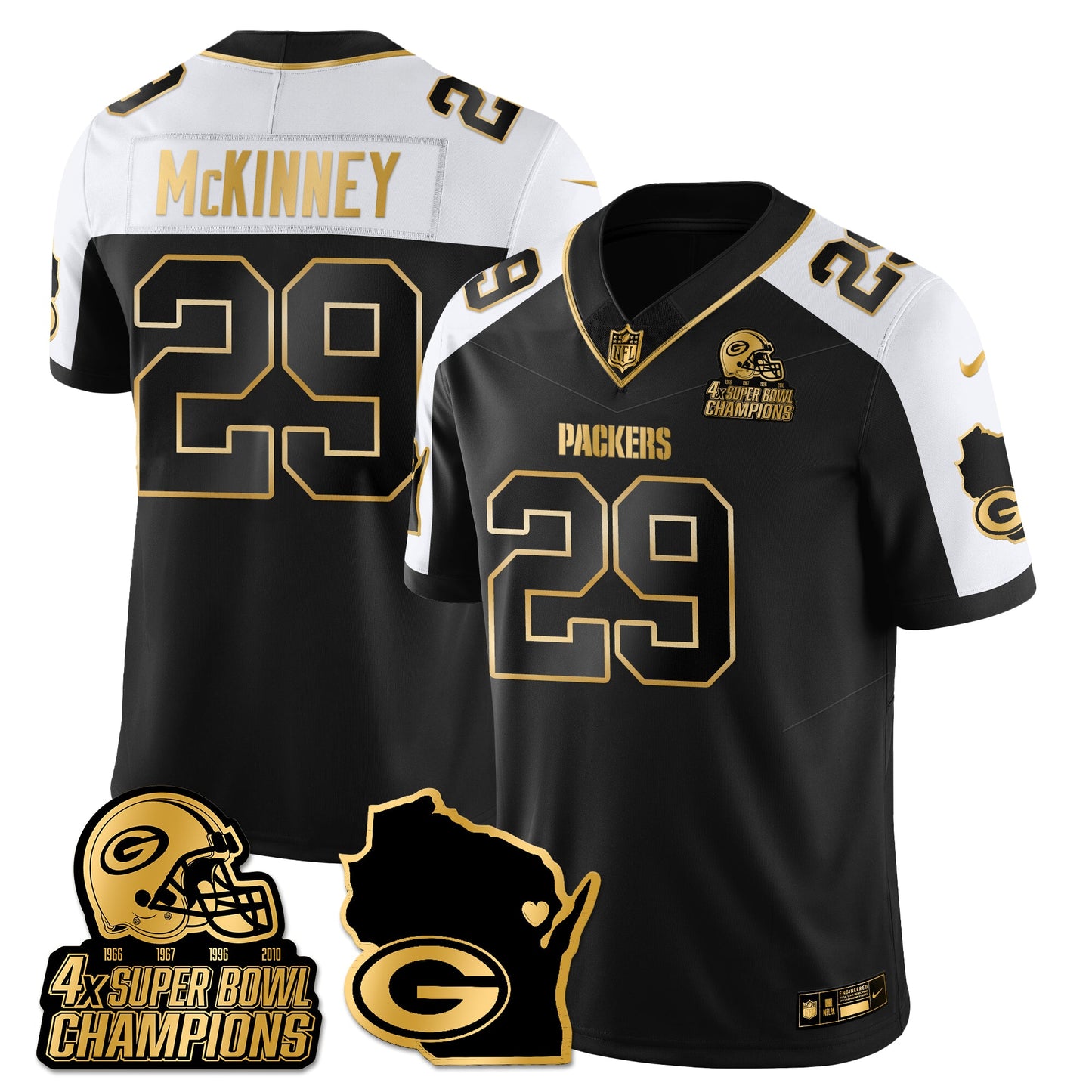 GB 4-Time Champions Patch Vapor Limited Gold Jersey - All Stitched