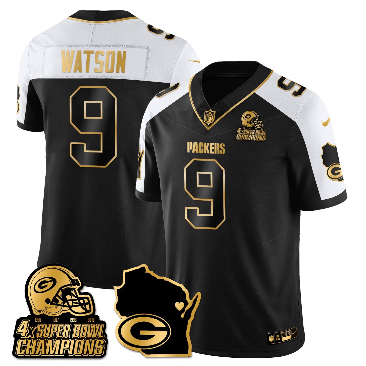 GB 4-Time Champions Patch Vapor Limited Gold Jersey - All Stitched