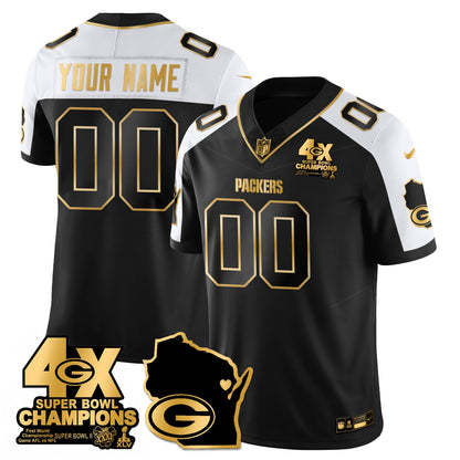GB 4-Time Champions Patch Vapor Limited Gold Custom Jersey - All Stitched