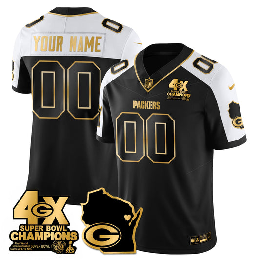 GB 4-Time Champions Patch Vapor Limited Gold Custom Jersey - All Stitched