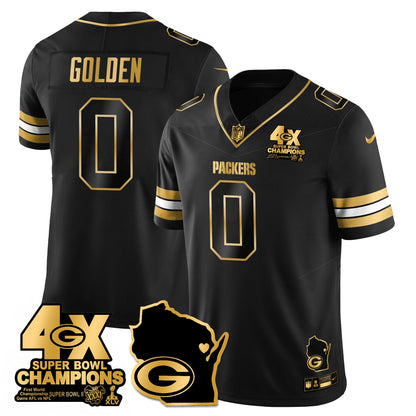GB 4-Time Champions Patch Vapor Limited Gold Jersey - All Stitched