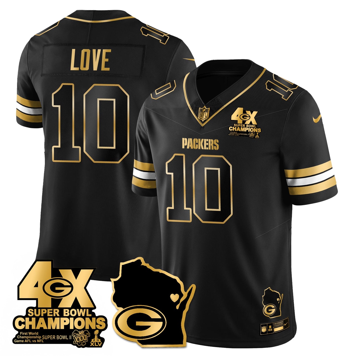GB 4-Time Champions Patch Vapor Limited Gold Jersey - All Stitched