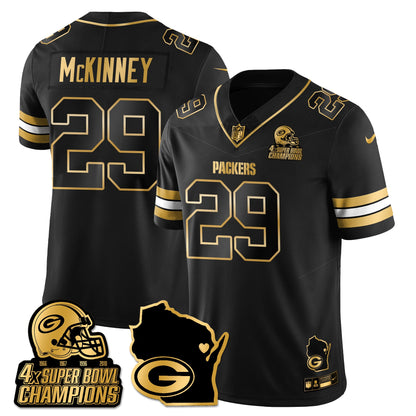 GB 4-Time Champions Patch Vapor Limited Gold Jersey - All Stitched