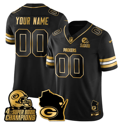 GB 4-Time Champions Patch Vapor Limited Gold Custom Jersey - All Stitched