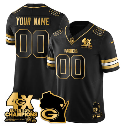 GB 4-Time Champions Patch Vapor Limited Gold Custom Jersey - All Stitched
