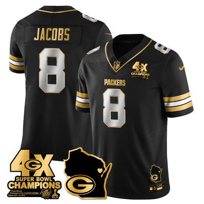 GB 4-Time Champions Patch Vapor Limited Gold Jersey - All Stitched