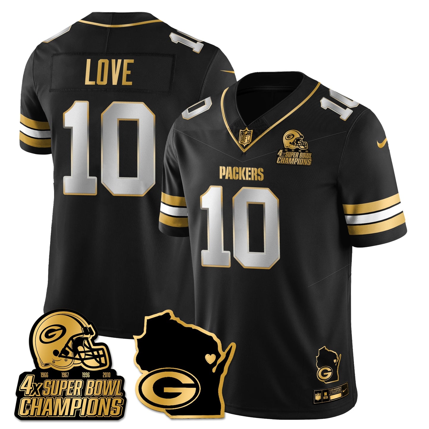 GB 4-Time Champions Patch Vapor Limited Gold Jersey - All Stitched