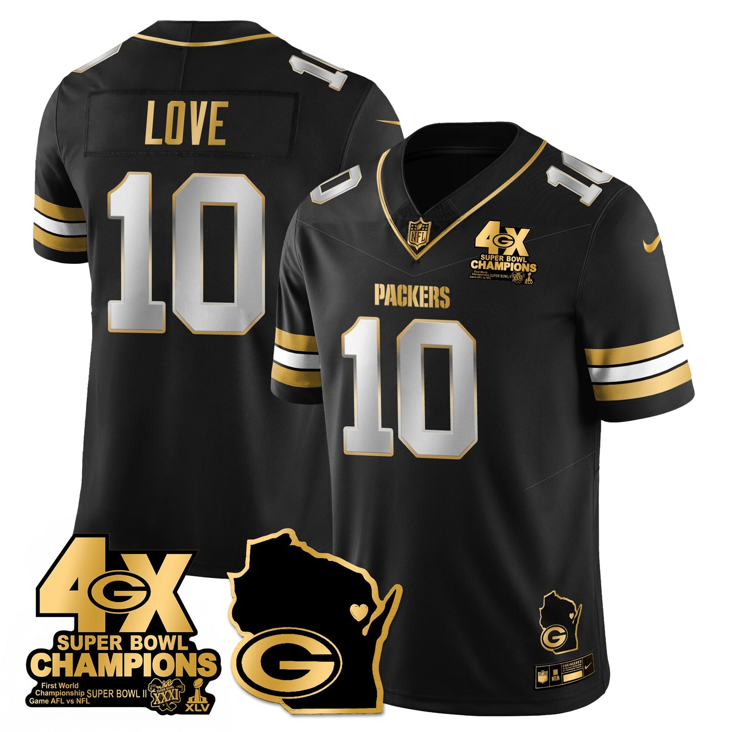 GB 4-Time Champions Patch Vapor Limited Gold Jersey - All Stitched
