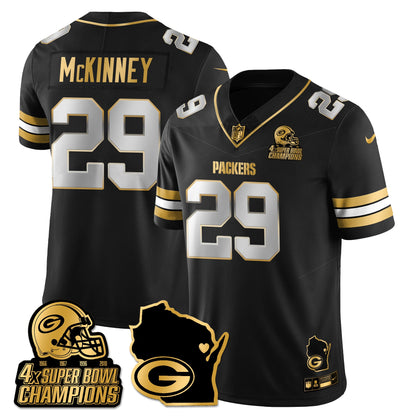 GB 4-Time Champions Patch Vapor Limited Gold Jersey - All Stitched