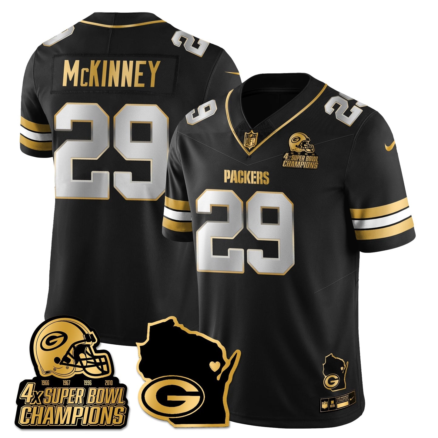 GB 4-Time Champions Patch Vapor Limited Gold Jersey - All Stitched