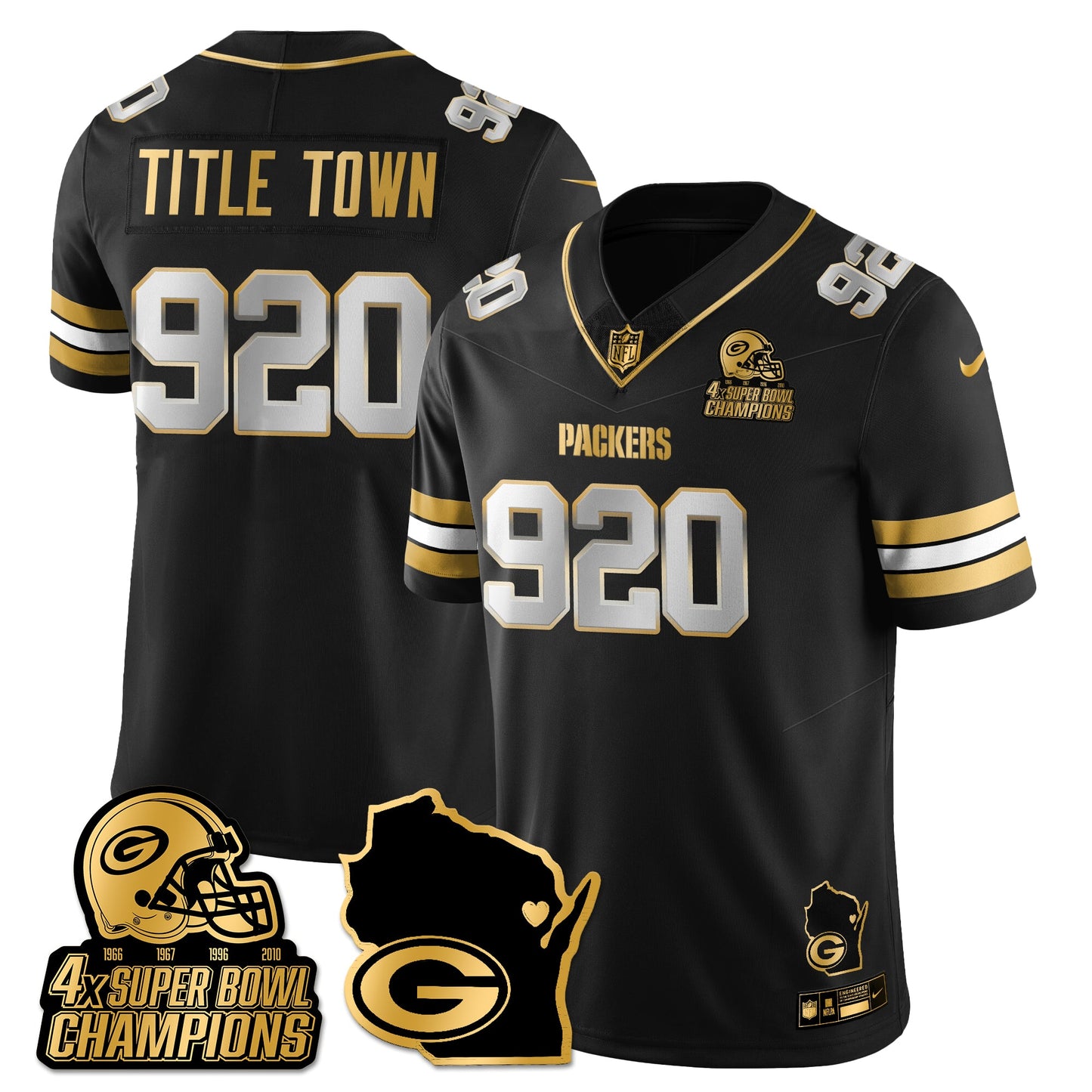 GB 4-Time Champions Patch Vapor Limited Gold Jersey - All Stitched