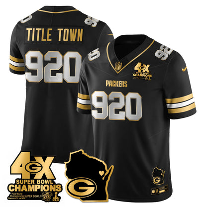 GB 4-Time Champions Patch Vapor Limited Gold Jersey - All Stitched