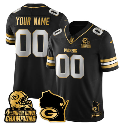 GB 4-Time Champions Patch Vapor Limited Gold Jersey - All Stitched