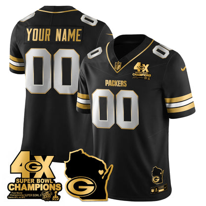 GB 4-Time Champions Patch Vapor Limited Gold Custom Jersey - All Stitched