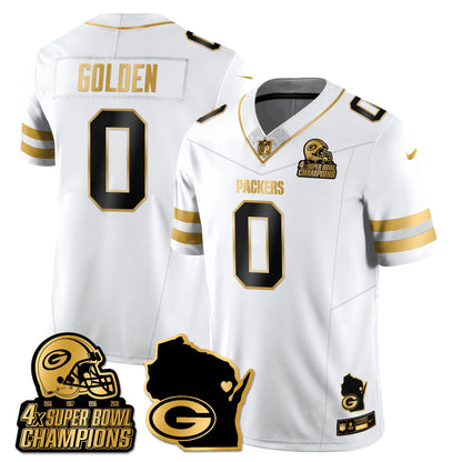 GB 4-Time Champions Patch Vapor Limited Gold Jersey - All Stitched
