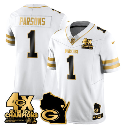 GB 4-Time Champions Patch Vapor Limited Gold Jersey - All Stitched