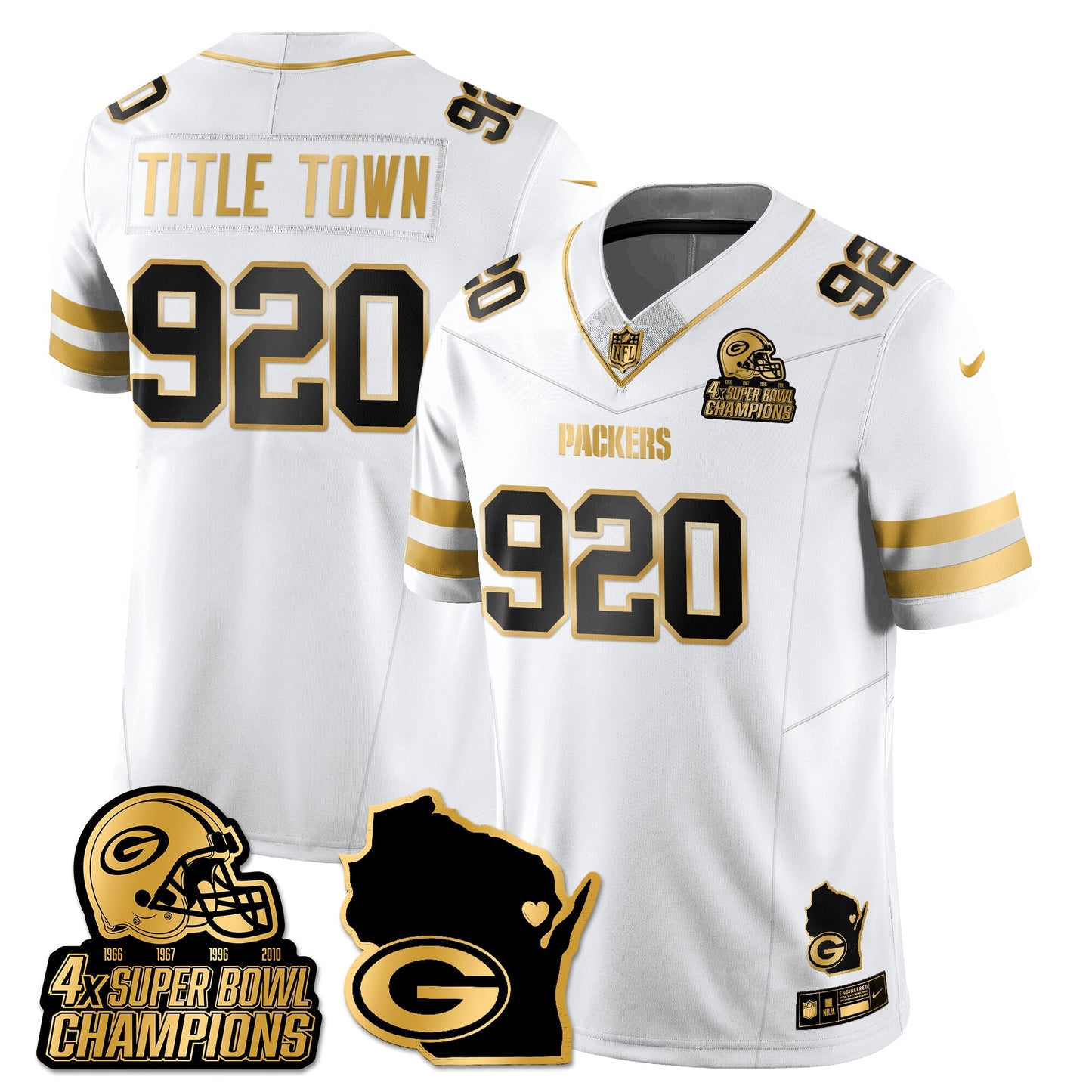 GB 4-Time Champions Patch Vapor Limited Gold Jersey - All Stitched
