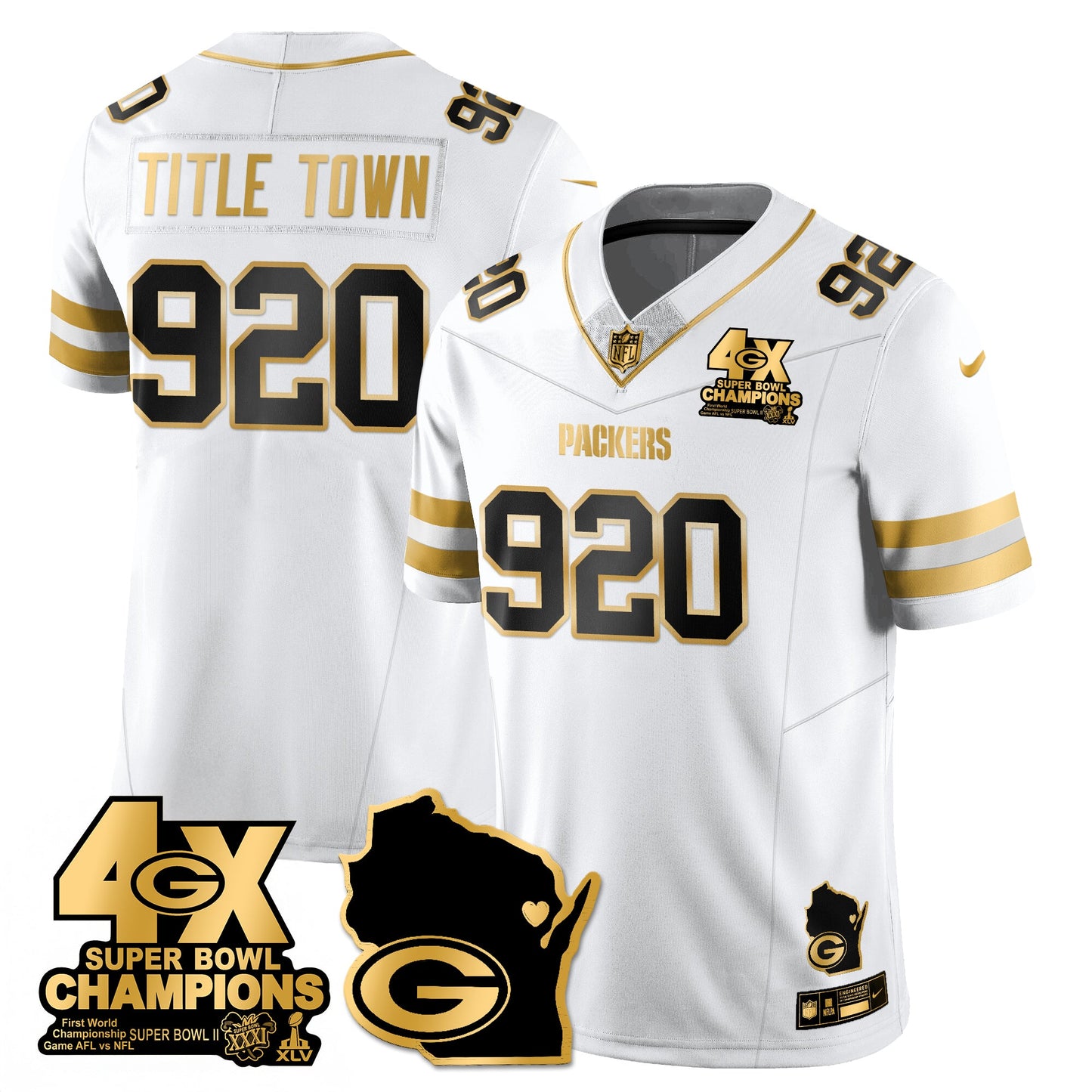 GB 4-Time Champions Patch Vapor Limited Gold Jersey - All Stitched