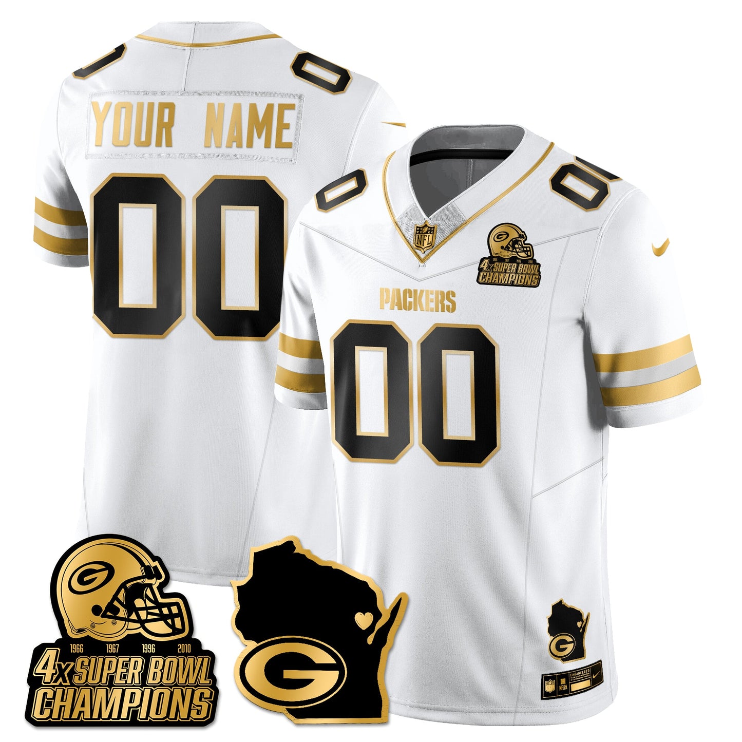 GB 4-Time Champions Patch Vapor Limited Gold Jersey - All Stitched