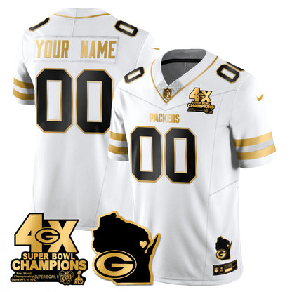 GB 4-Time Champions Patch Vapor Limited Gold Custom Jersey - All Stitched