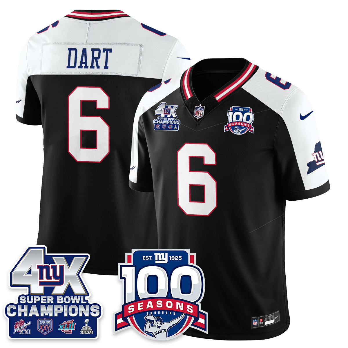 NYG 4-Time Champions Vapor Limited Jersey- 100th Season - All Stitched