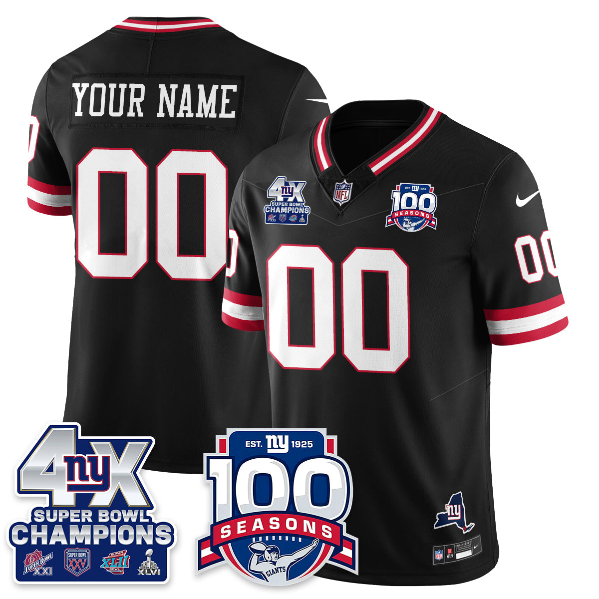 NYG 4-Time Champions Vapor Limited Custom Jersey- 100th Season - All Stitched