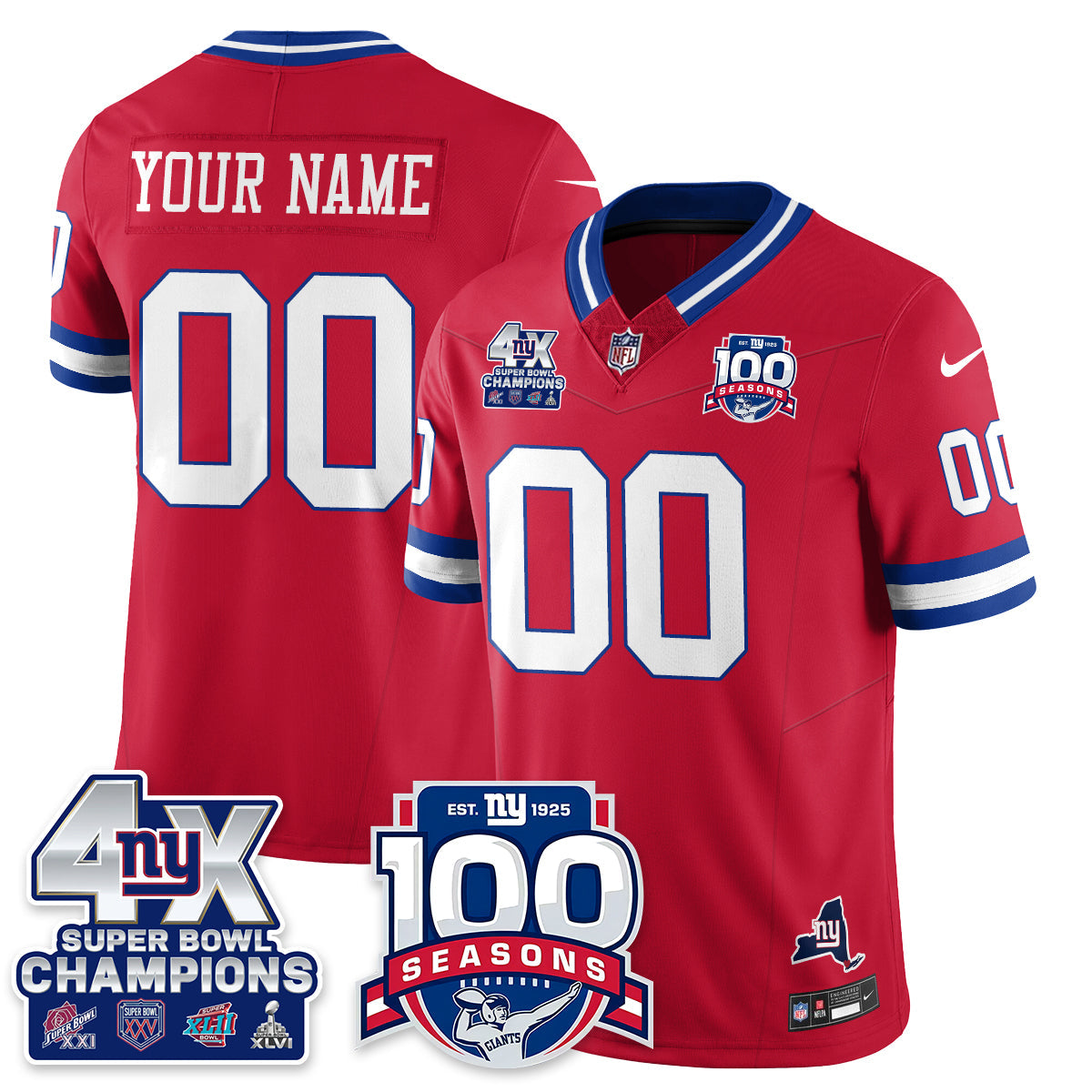NYG 4-Time Champions Vapor Limited Jersey- 100th Season - All Stitched