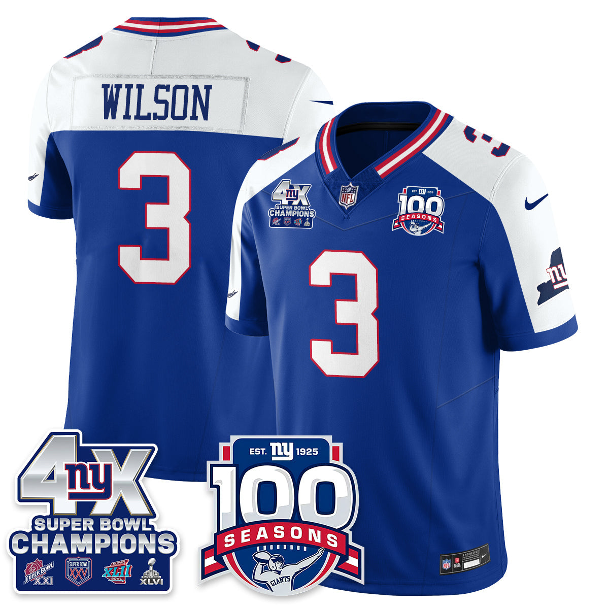 NYG 4-Time Champions Vapor Limited Jersey- 100th Season - All Stitched