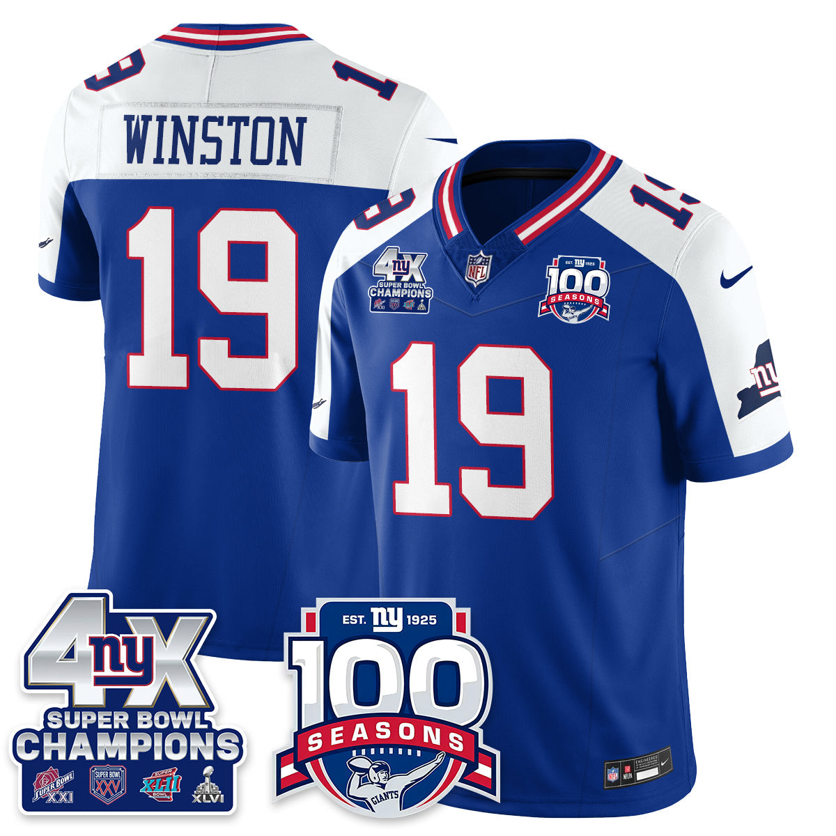 NYG 4-Time Champions Vapor Limited Jersey- 100th Season - All Stitched