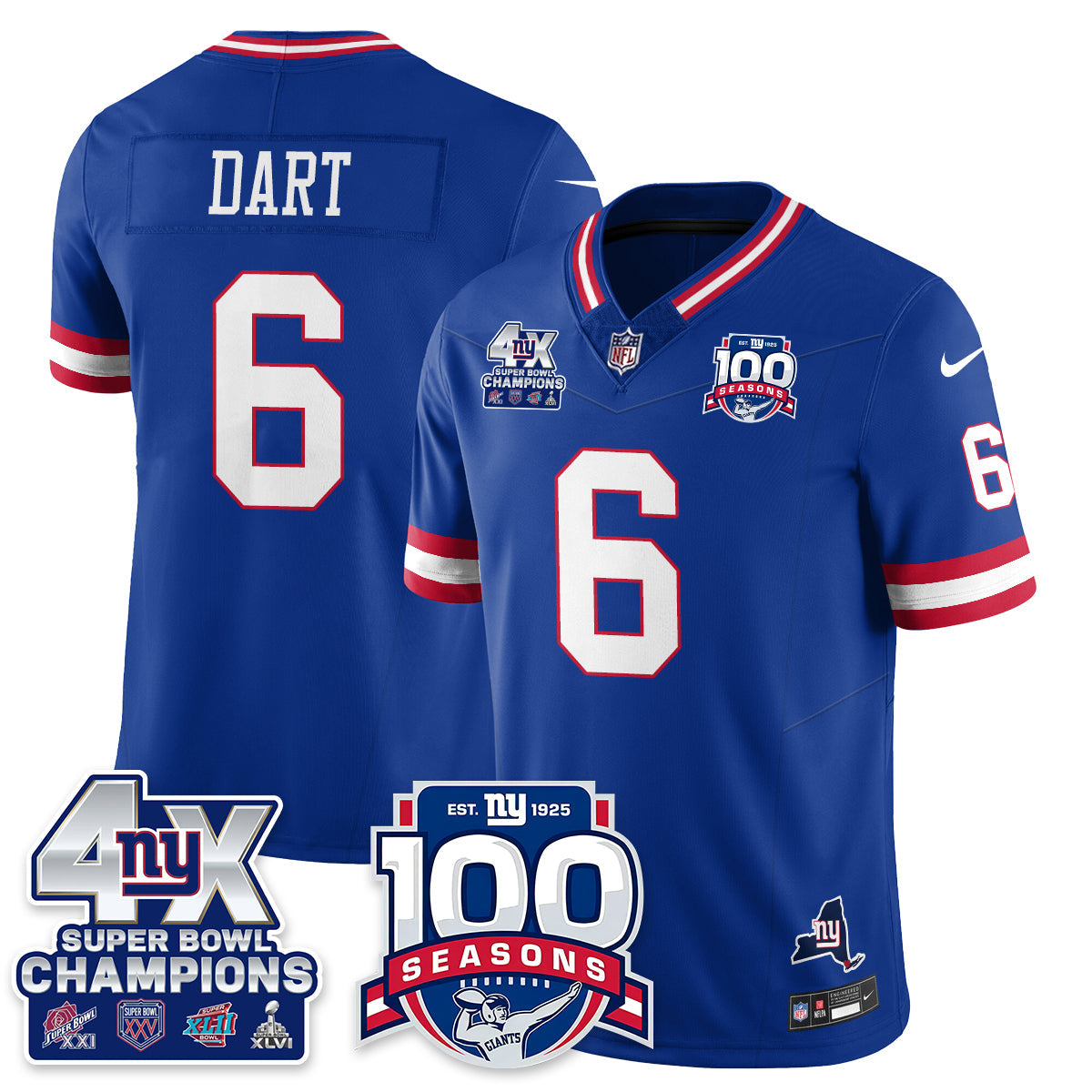 NYG 4-Time Champions Vapor Limited Jersey- 100th Season - All Stitched