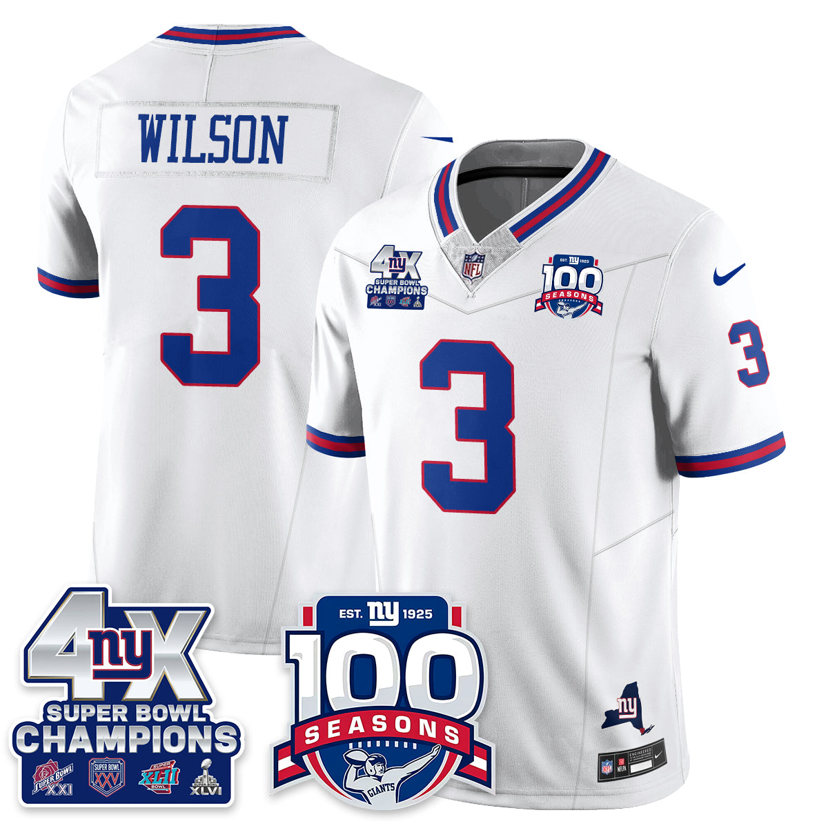 NYG 4-Time Champions Vapor Limited Jersey- 100th Season - All Stitched