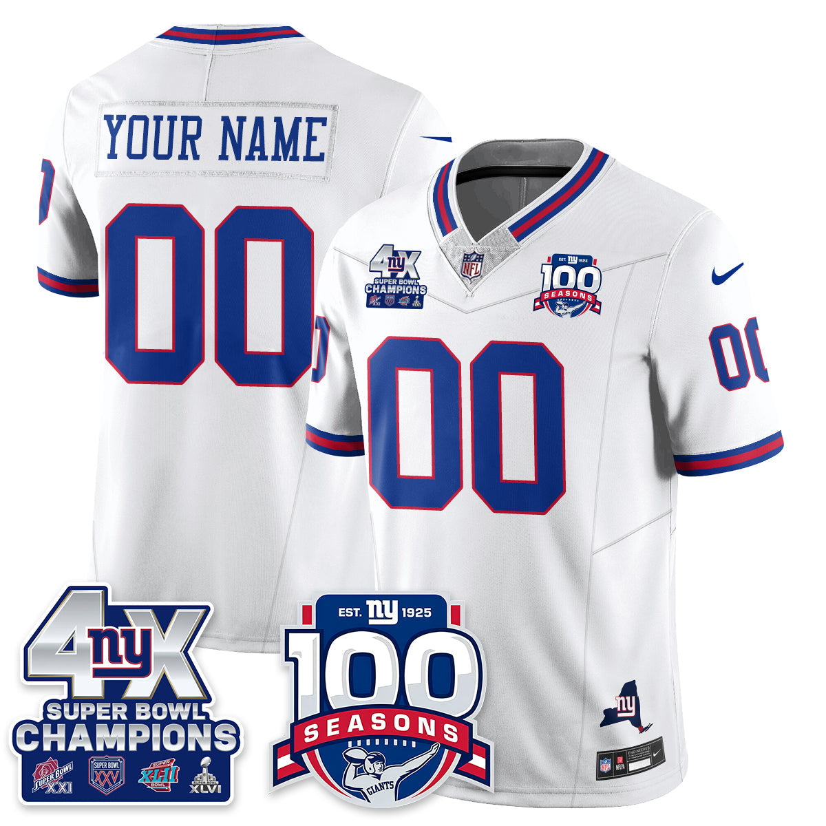 NYG 4-Time Champions Vapor Limited Custom Jersey- 100th Season - All Stitched