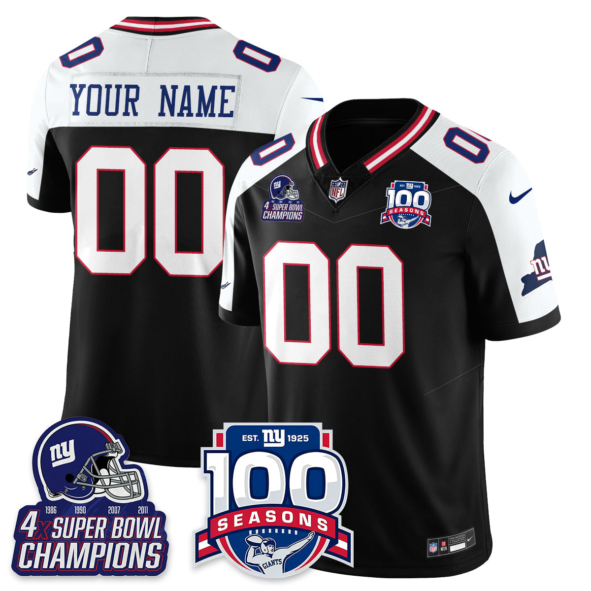 NYG 4-Time Champions Vapor Limited Custom Jersey- 100th Season - All Stitched