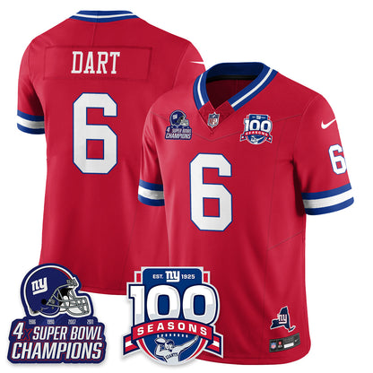 NYG 4-Time Champions Vapor Limited Jersey- 100th Season - All Stitched