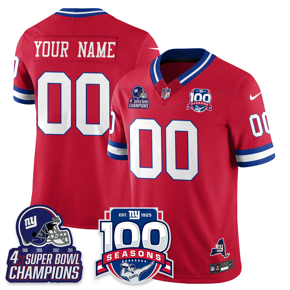 NYG 4-Time Champions Vapor Limited Custom Jersey- 100th Season - All Stitched