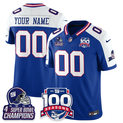 NYG 4-Time Champions Vapor Limited Custom Jersey- 100th Season - All Stitched