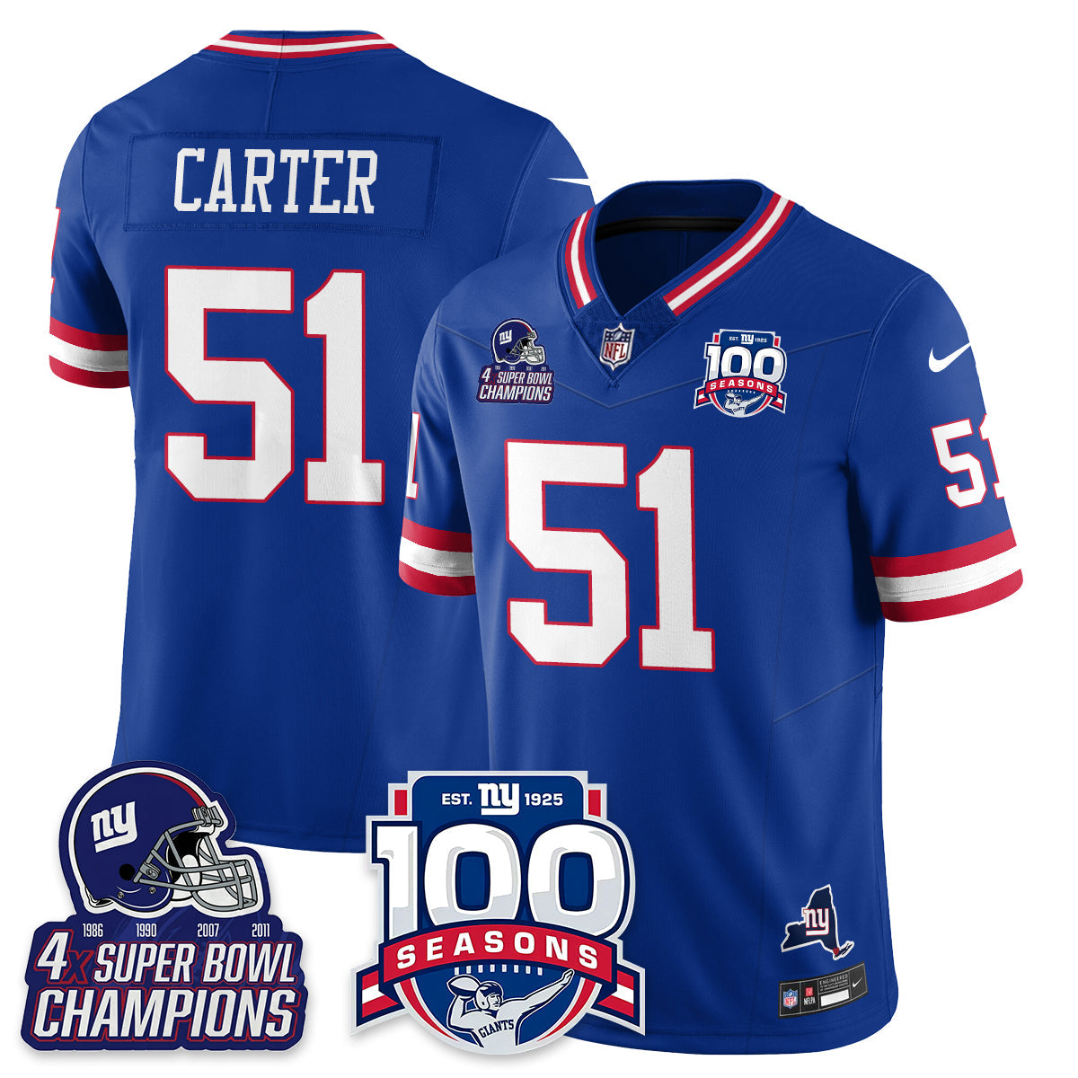NYG 4-Time Champions Vapor Limited Jersey- 100th Season - All Stitched