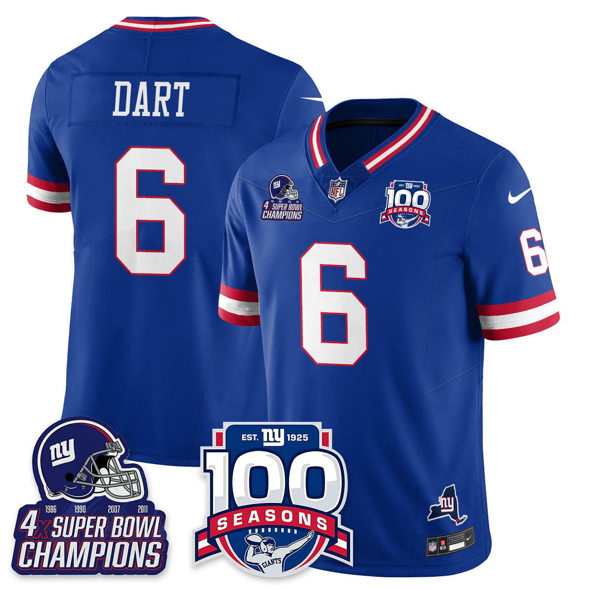 NYG 4-Time Champions Vapor Limited Jersey- 100th Season - All Stitched