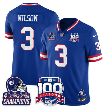 NYG 4-Time Champions Vapor Limited Jersey- 100th Season - All Stitched