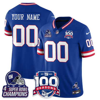 NYG 4-Time Champions Vapor Limited Custom Jersey- 100th Season - All Stitched