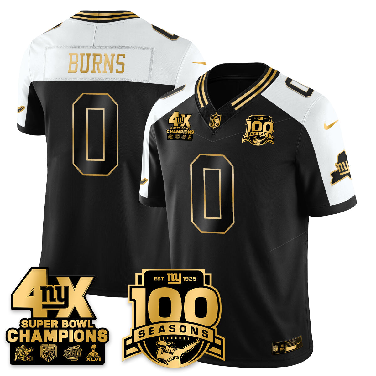 NYG 4-Time Champions Limited Gold Jersey- 100th Season - All Stitched