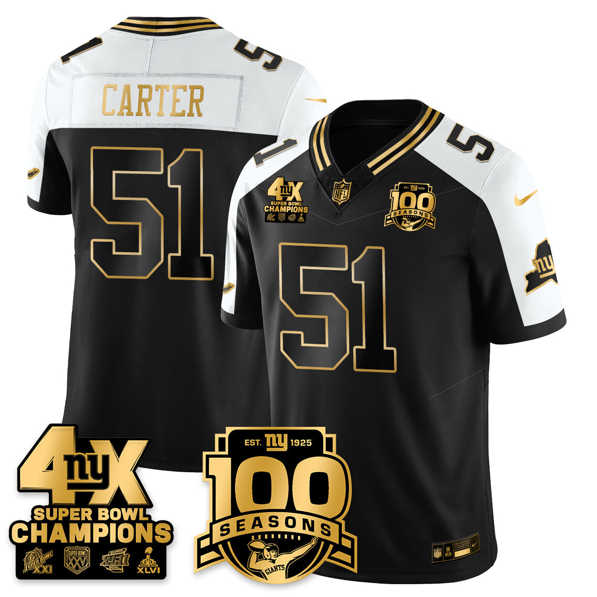 NYG 4-Time Champions Limited Gold Jersey- 100th Season - All Stitched
