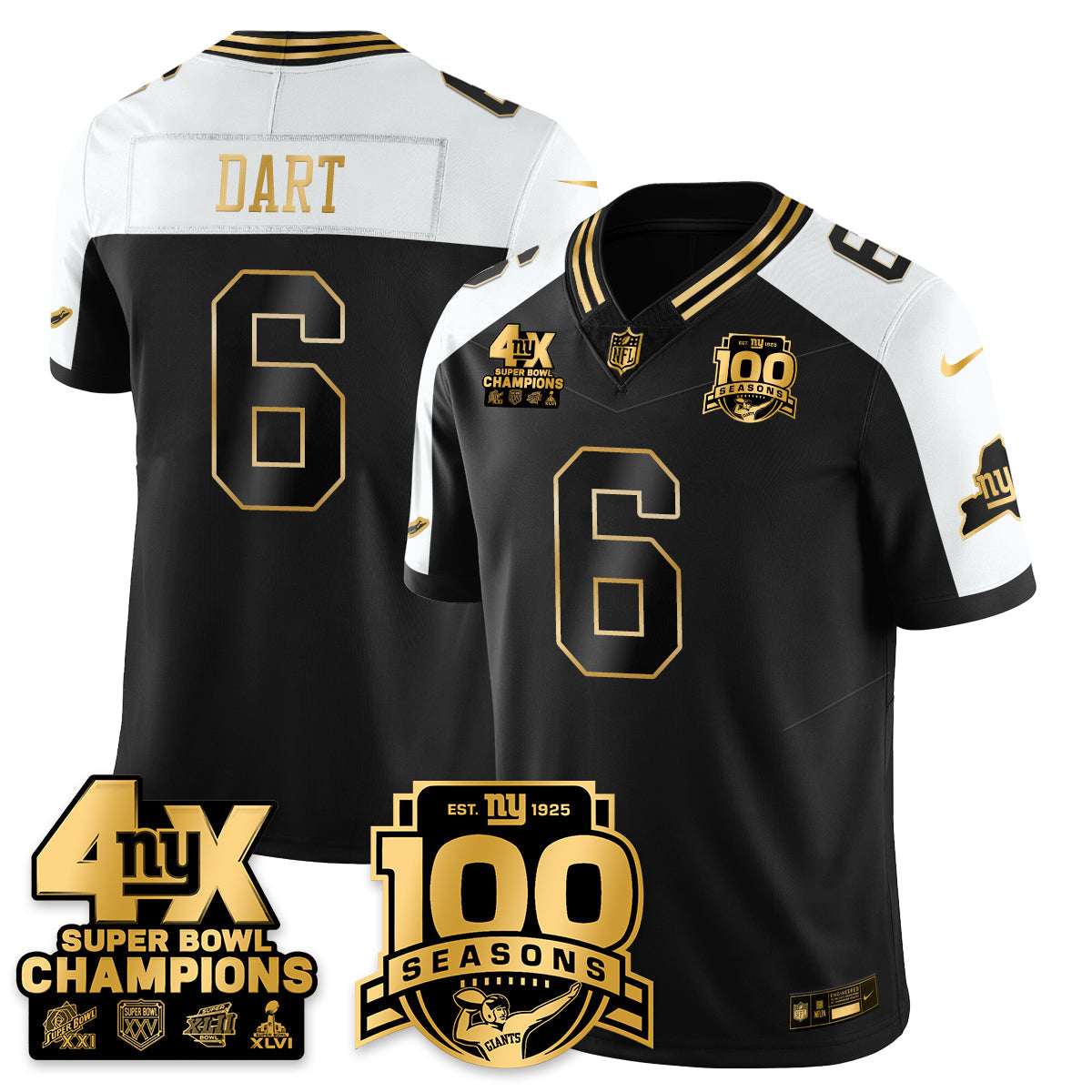 NYG 4-Time Champions Limited Gold Jersey- 100th Season - All Stitched