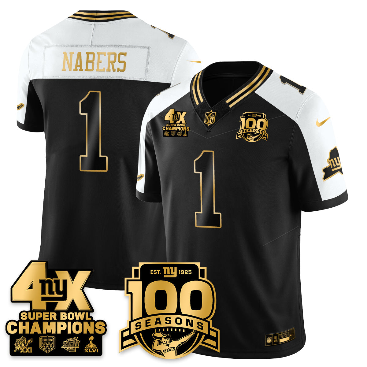 NYG 4-Time Champions Limited Gold Jersey- 100th Season - All Stitched