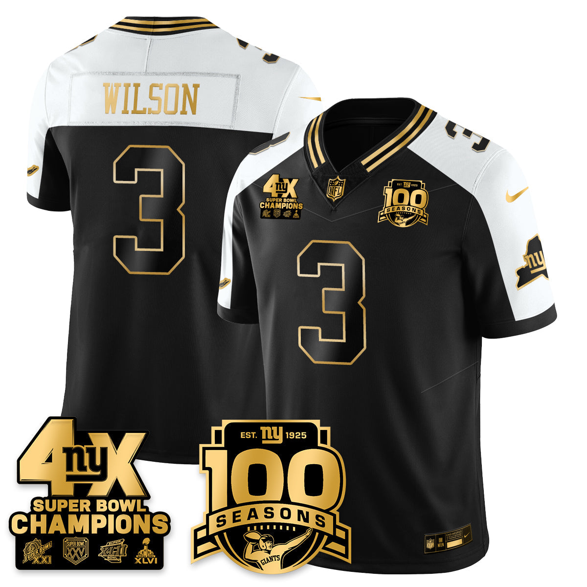 NYG 4-Time Champions Limited Gold Jersey- 100th Season - All Stitched