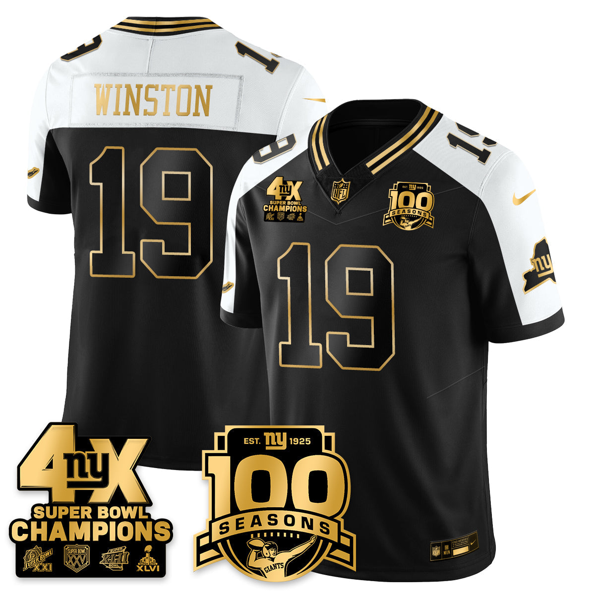 NYG 4-Time Champions Limited Gold Jersey- 100th Season - All Stitched