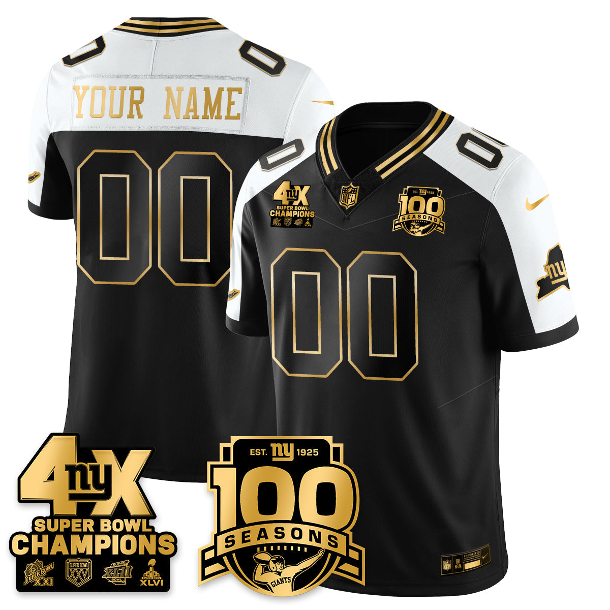 Custom NYG 4-Time Champions Limited Gold Jersey- 100th Season - All Stitched (Copy)